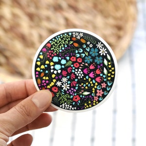 Colorful Flower sticker, Floral aesthetic sticker, Flower laptop sticker, Waterproof vinyl sticker, Die cut sticker, Eliza Anderson Art