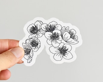 Pegatina de flores en blanco y negro, pegatina floral para portátil, pegatina estética, vinilo adhesivo impermeable, Eliza Anderson Art