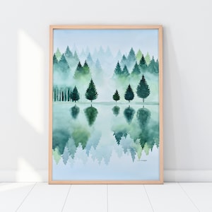 ORIGINAL watercolor painting, Lake painting, Reflection watercolor, Forest watercolor, Nature painting, Landscape watercolor, Lake wall art