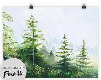 Watercolor painting, Nature painting, Watercolor print, Original Painting, Green forest painting, Forest watercolor