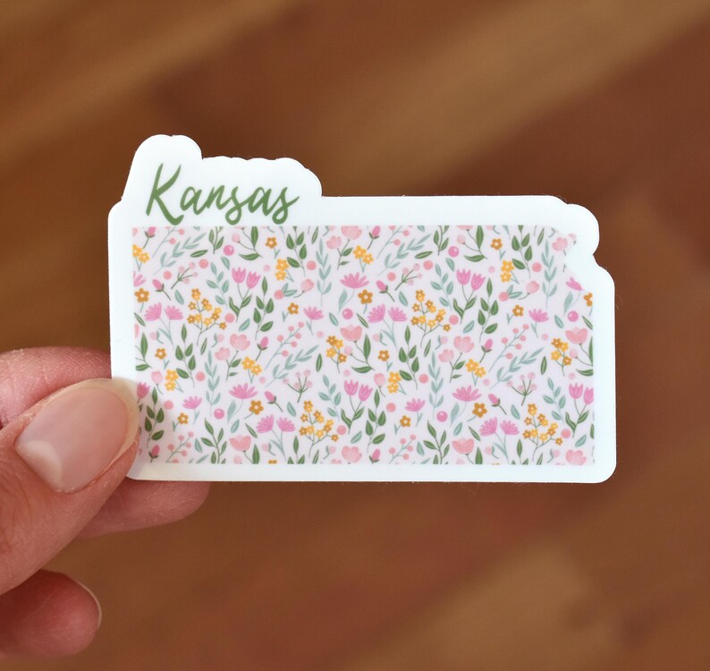 Kansas Sticker for Water Bottle, Laptop, Floral Kansas Sticker, State ...