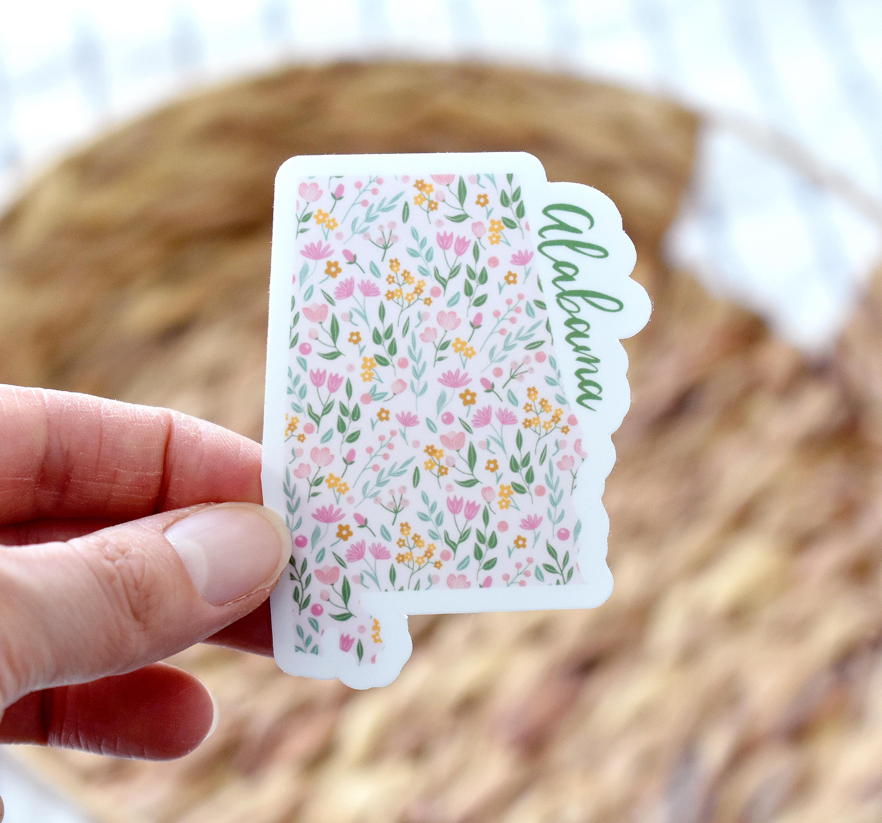 Floral Alabama Sticker, AL Sticker for Water Bottle, Laptop, Floral ...