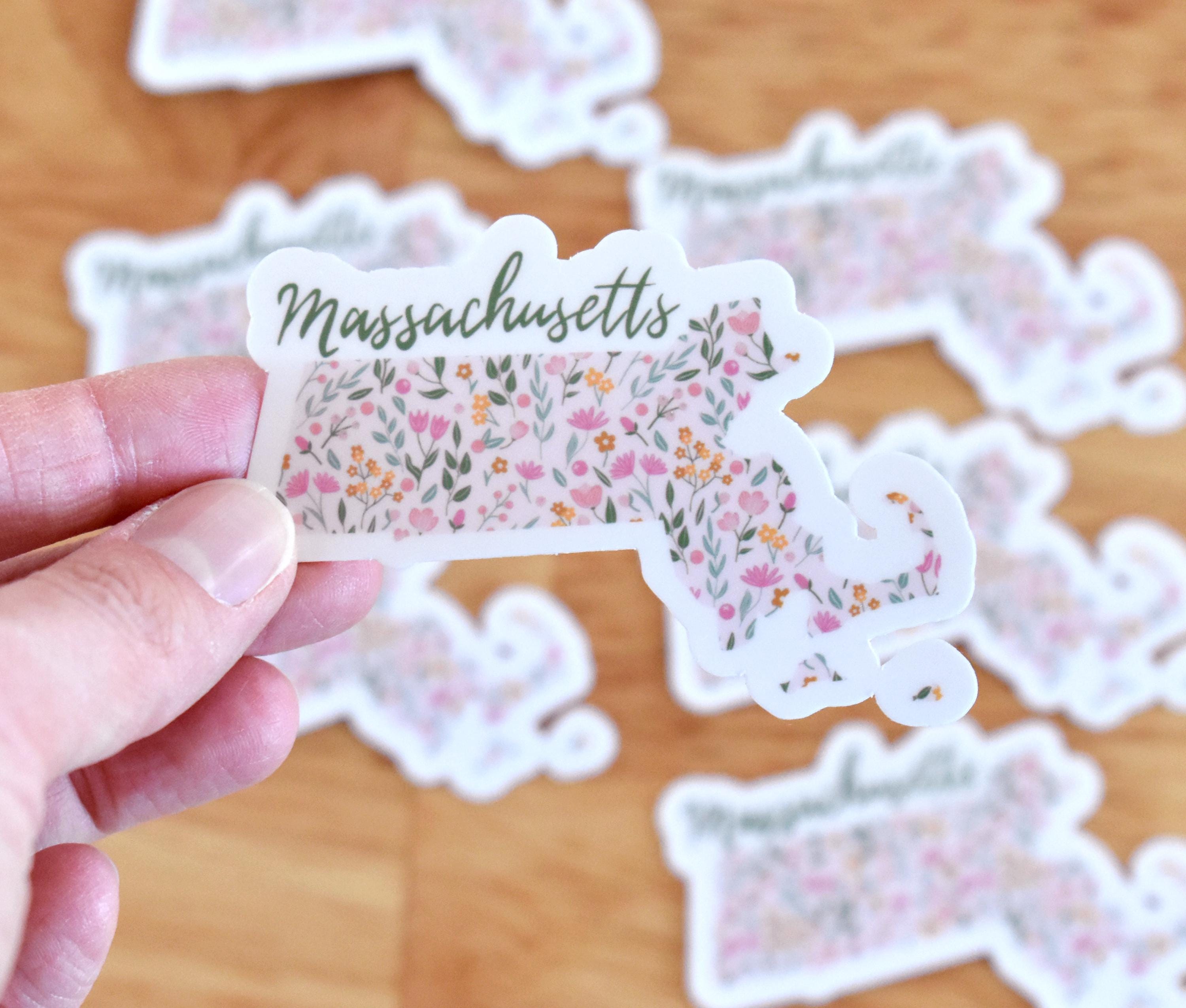 Floral Massachusetts Sticker, MA Sticker for Water Bottle, Laptop ...