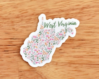Floral West Virginia Sticker: Waterproof WV Decal