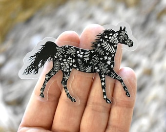 Clear horse sticker, Cute western sticker with floral motifs for water bottle, laptop, Transparent weatherproof vinyl sticker, Horse decal