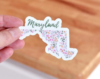 Floral Maryland Sticker: Waterproof Vinyl Decal for Laptop, Water Bottle