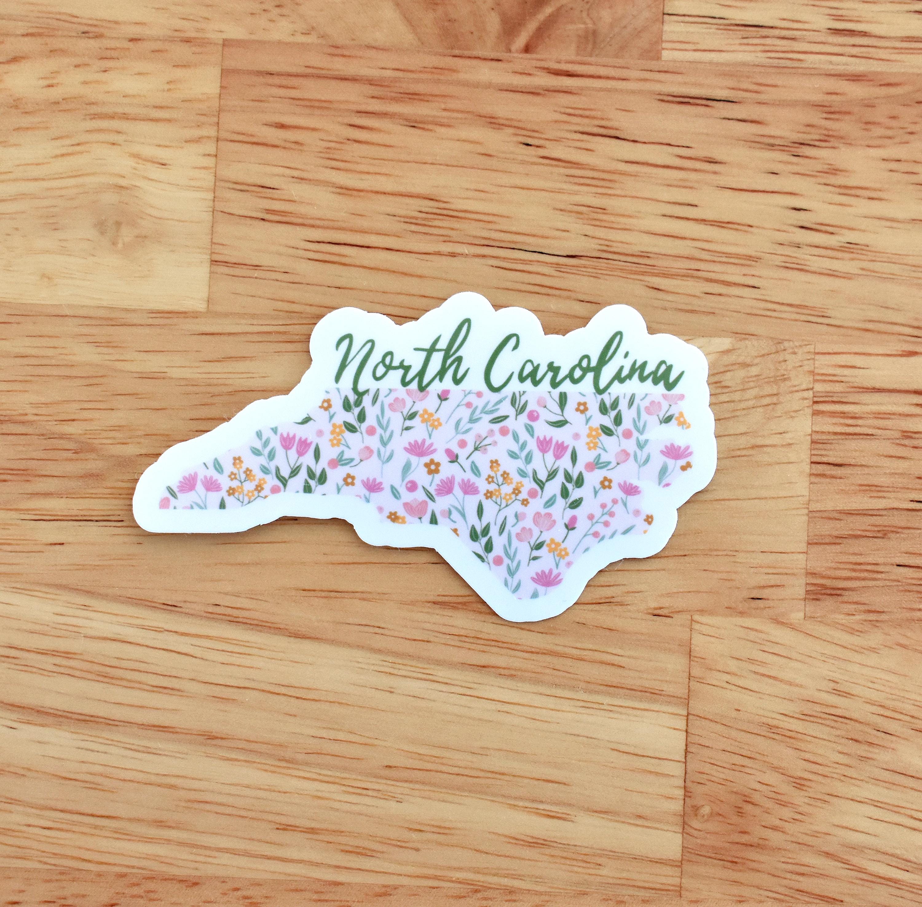North Carolina Sticker, NC Sticker for Water Bottle, Laptops, Floral ...