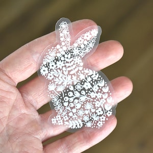 Clear bunny sticker, White bunny sticker, transparent decal, Laptop decal, Rabbit vinyl sticker for water bottles, Floral cat sticker