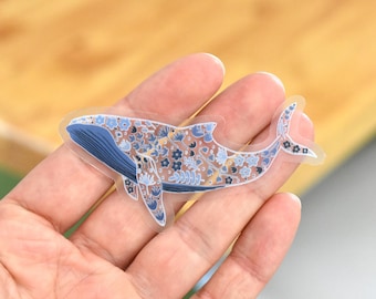 Adesivo transparente de baleia azul: adesivo de vinil à prova d'água para laptop, adesivo de baleia resistente às intempéries para garrafa de água