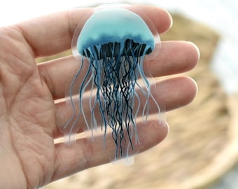Pegatina transparente de medusa: Calcomanía de vinilo impermeable de medusa para computadora portátil, pegatina de medusa resistente a la intemperie para botella de agua
