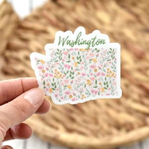 Washington sticker, WA for water bottle, laptops, Floral Washington sticker, State stickers, Waterproof sticker, Washington decal
