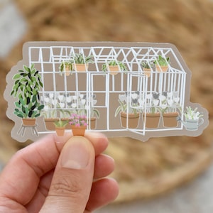 Clear greenhouse sticker, Greenhouse with flowers sticker, transparent background, Laptop sticker, Floral decal, Sticker for water bottle