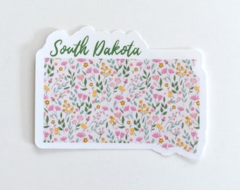 South Dakota sticker for water bottle, laptop, Floral South Dakota sticker,  SD State sticker, Waterproof sticker, South Dakota decal