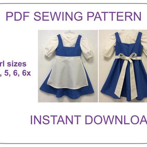 ADULT SIZE Belle Blue Dress Costume Printable PDF Pattern for Etsy