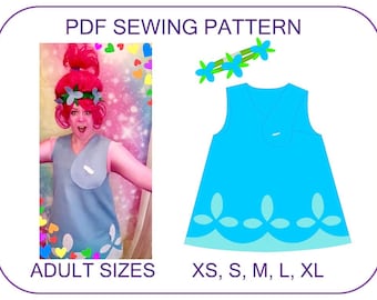 Erwachsenengröße Poppy Troll Nähanleitung SEHR EINFACH PDF PDF Schnittmuster Poppy Prinzessin Kleid Schnittmuster Halloween kostüm Trolls Kostüm pdf
