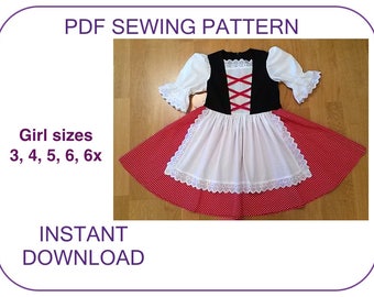 DIRNDL pdf pattern Girls sizes 3-6x Little Red Riding Hood Dirndl tutorial Dirndl costume Dirndl Oktoberfest pattern Folk dress PDF pattern