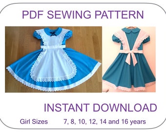 TEEN SIZES! Alice in Wonderland costume pattern. Dress and apron PDF pattern. Alice Cosplay Halloween costume pattern women. Alice costume.