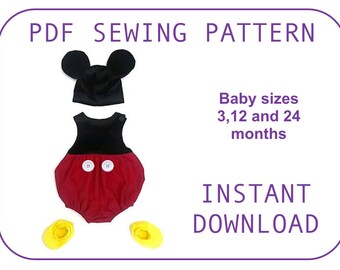Baby Mickey Pattern PDF sewing pattern Mickey body, booties, hat pattern Halloween Mickey Mouse costume outfit pattern for baby boys.