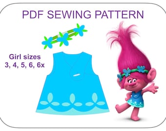 Poppy Troll Schnittmuster SEHR EINFACH PDF Schnittmuster Poppy Prinzessinnenkleid Schnittmuster Halloween Mädchen Mädchenkleid Trolls Kostüm Schnittmuster