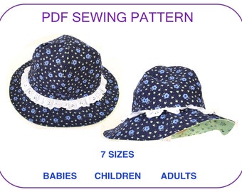 EASY Sun hat pattern for babies children adults Beach hat Women Summer hat  Sewing pattern tutorial kids pdf hat pattern Toddler hat pdf