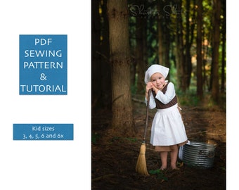Costume sewing pattern Cinderella rag dress PDF pattern for 3 piece Halloween costume dress apron and kerchief Cinderella pattern 3-7 yr old