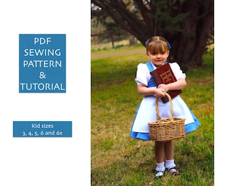 3-7 yr old Classic Belle blue dress costume pattern. 3 pc PDF costume pattern: dress, blouse & apron. Beauty and the Beast halloween pattern