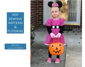 3-7 year Minnie Mouse costume dress pattern. PDF sewing pattern for. 5 sizes. Instant download. Minnie costume pattern Halloween outfit.