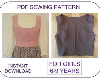 Vest PDF sewing pattern girls 6-9 years Sound of Music, Cinderella rags vest pattern. Kids Folk pattern children. Halloween Peasant costume