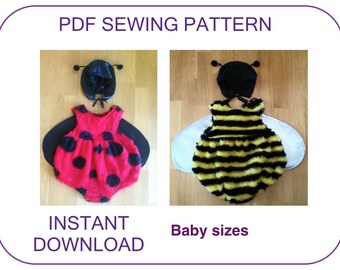 Ladybug or Bumble Bee costume printable PDF pattern Baby Birthday Halloween costume pattern Kids sewing pattern Baby Toddler onesie costume