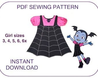 3-7 yr old Vampirina costume pattern. 2 pc PDF costume pattern: dress and blouse . Girls Vampirina cosplay halloween pattern Dressup costume
