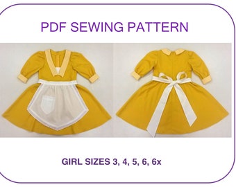 3-7 yr old Tiana yellow waitress dress costume pattern. 2 pc PDF costume pattern dress & apron Girls Princess and the Frog halloween pattern
