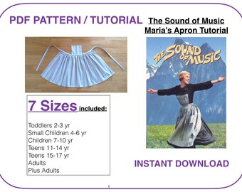 Apron pattern pdf tutorial The Sound of Music Maria pattern 7 sizes for all ages pianfore apron sewing pattern Woman apron pattern tutorial