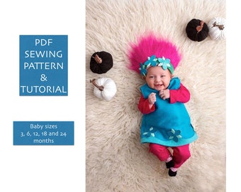 Baby Kleinkind Poppy Troll Muster. SEHR EINFACHES PDF Nähmuster Poppy Prinzessinnenkleid Schnittmuster Mädchen Halloween Nähanleitung Trolls Kostüm