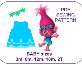 SEHR EINFACHES Baby Kleinkind Mohn Troll Motiv.  PDF Nähanleitung Poppy Prinzessinnenkleid Schnittmuster Mädchen Halloween Schnittmuster Trolls Kostüm
