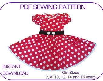 TEEN SIZES!! Minnie Mouse costume dress pattern for 7-16yr. PDF sewing pattern. Instant download. Minnie Halloween cosplay costume pattern