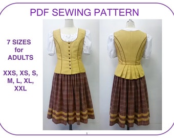 DIRNDL vest blouse pdf pattern 7 ADULT sizes Oktoberfest German Austrian folk costume pattern Trachten mieder corsage dirndl schnittmuster