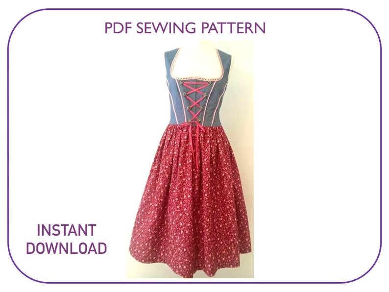 Dirndl Pattern PDF Sewing Pattern 6 Sizes Dirndl Oktoberfest Etsy Hong Kong