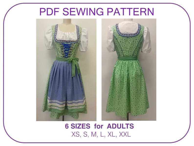 Dirndl Pattern PDF Sewing Pattern 6 Sizes Dirndl Oktoberfest Etsy Canada
