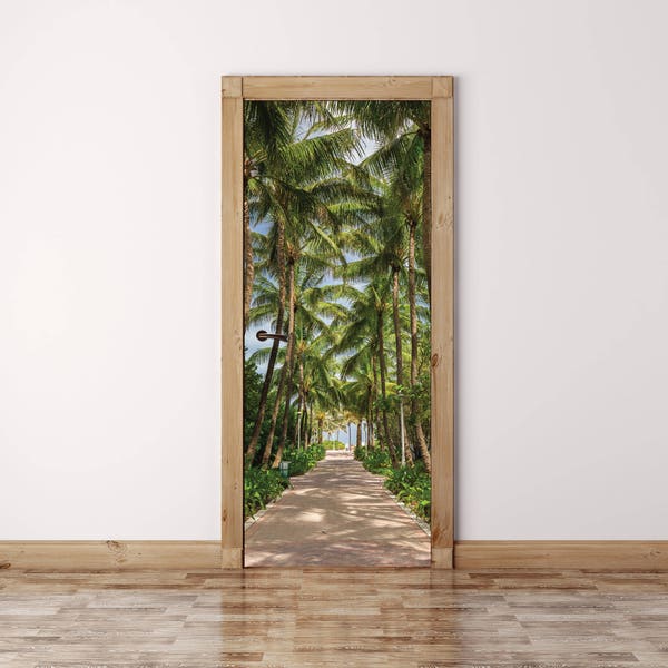 Tropical Door Mural, Door Decal, Self Adhesive Door Decal, Door Wrap, Vinyl Door Sticker, Self-adhesive Decor, Peel And Stick Vinyl