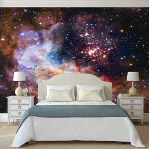SPACE WALL MURAL, Stars Wall Decor, Galaxy Ceiling Art, Cosmos Ceiling Covering, Colorful Space Wall Hanging, Peel And Stick Wall Tapestry