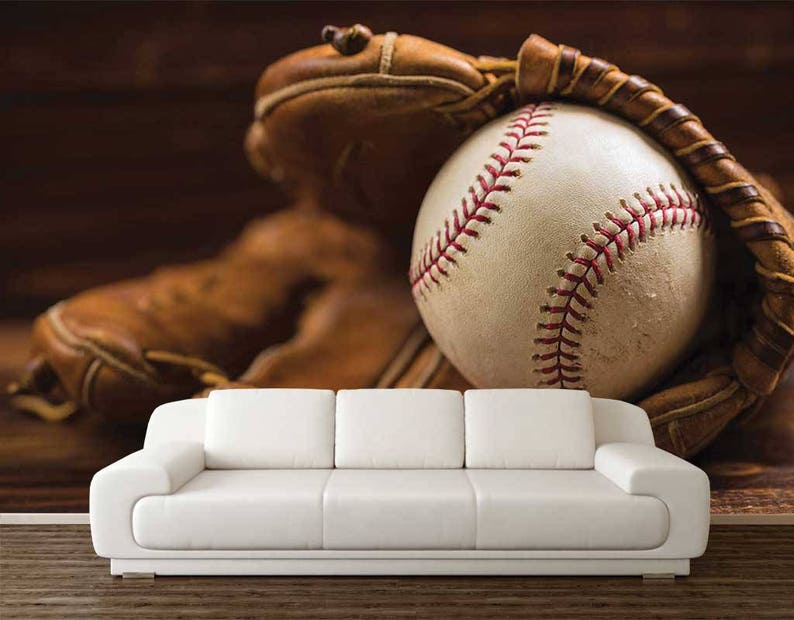 Sport Wall Decal Baseball Wall Mural Wallpaper Baseball Etsy