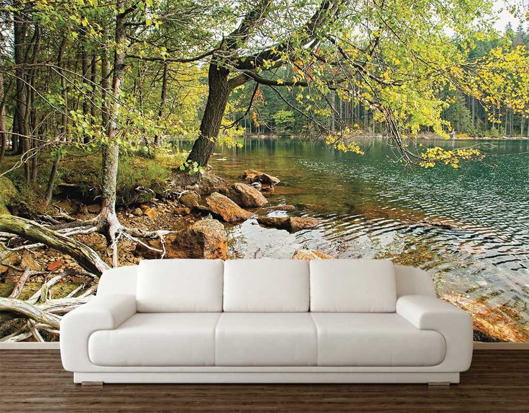 Forest Lake Peel and Stick Wallpaper: Calming Nature Wall Art - Etsy