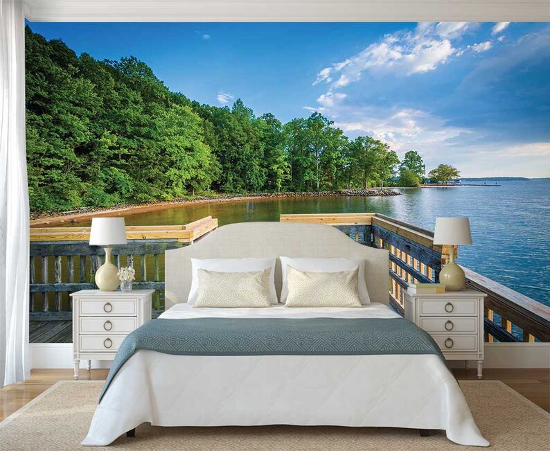 Self Adhesive Vinyl Wall Mural Bridge Beach Scene Wallpaper Etsy