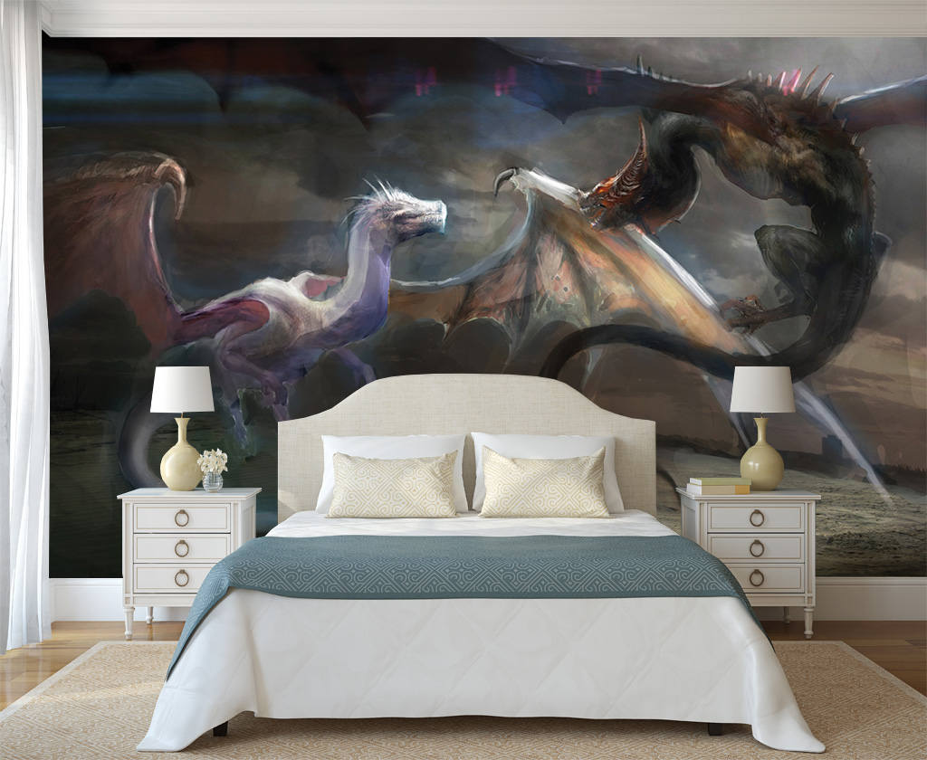 Fantasy Wall Mural Dragons Wallpaper Wall Mural Fantasy | Etsy