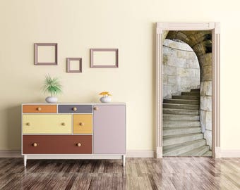 Old Stone Stairs Door Mural: Self-Adhesive Vinyl Decal