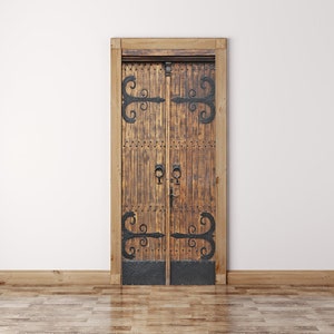 Vintage WOODEN DOOR Sticker, Peel And Stick Door Decal, Customized Door Decal, Self Adhesive Door Decal, Metal Door Wrap, Wood Door Mural