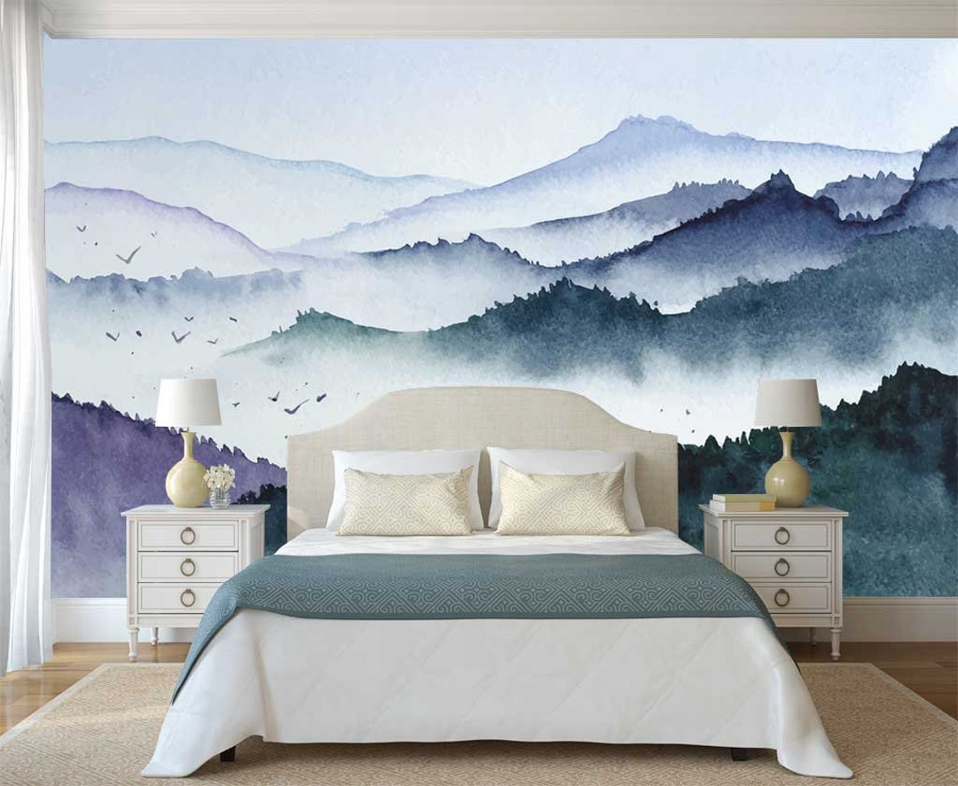 Watercolor Mountain Wall Mural: Peel and Stick Wallpaper - Etsy