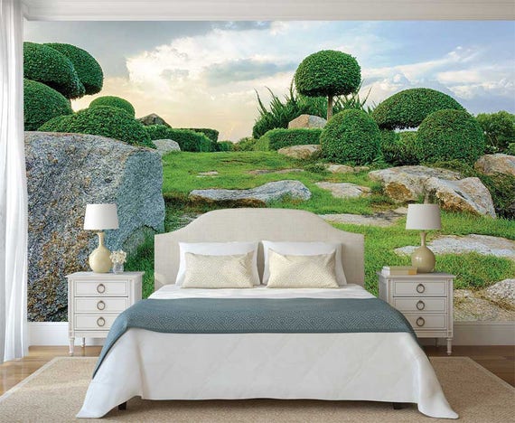 Garden Scene Wall Mural Spring Wall Mural Wallpaper Garden - Etsy Canada