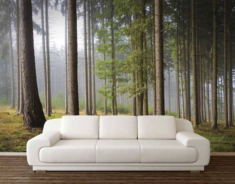 Wallpaper Trees Forest Wall Mural Wallpaper Forest Trees Etsy