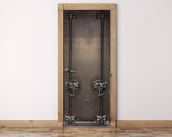 Vintage Metal Vault Door Sticker: Peel and Stick Vinyl Mural